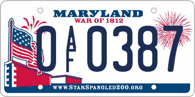 MD license plate 0AF0387