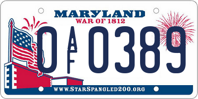 MD license plate 0AF0389