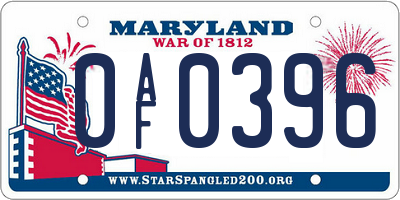 MD license plate 0AF0396