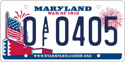 MD license plate 0AF0405