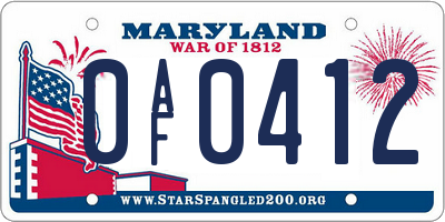 MD license plate 0AF0412