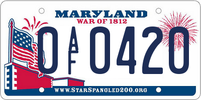 MD license plate 0AF0420