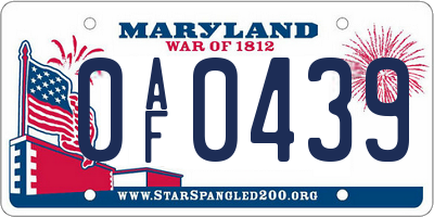 MD license plate 0AF0439
