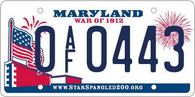 MD license plate 0AF0443