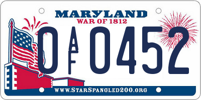 MD license plate 0AF0452