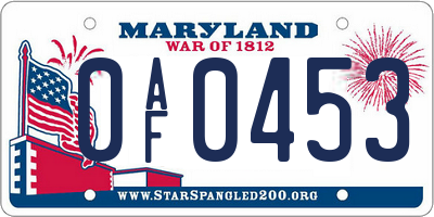 MD license plate 0AF0453