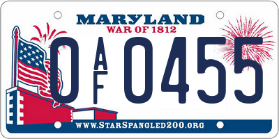 MD license plate 0AF0455