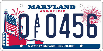 MD license plate 0AF0456