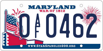 MD license plate 0AF0462