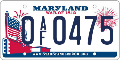MD license plate 0AF0475