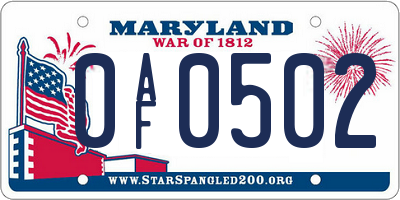 MD license plate 0AF0502
