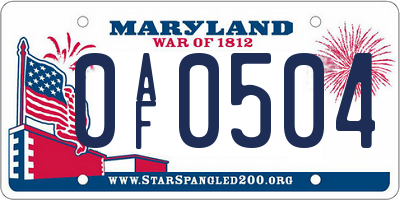 MD license plate 0AF0504
