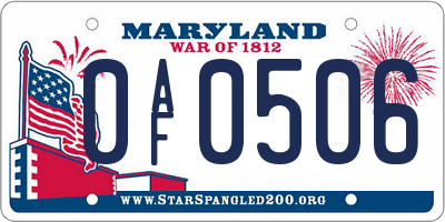 MD license plate 0AF0506