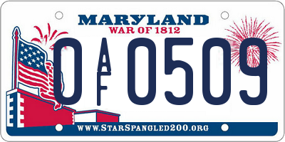 MD license plate 0AF0509