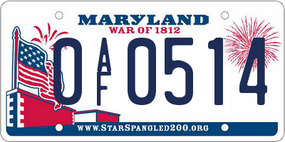MD license plate 0AF0514