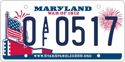 MD license plate 0AF0517