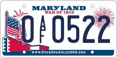 MD license plate 0AF0522