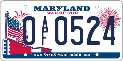 MD license plate 0AF0524