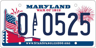 MD license plate 0AF0525