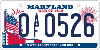 MD license plate 0AF0526