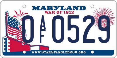 MD license plate 0AF0529