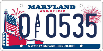 MD license plate 0AF0535