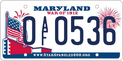 MD license plate 0AF0536
