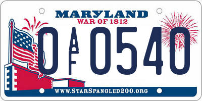 MD license plate 0AF0540