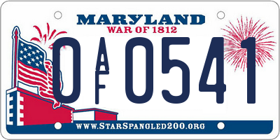 MD license plate 0AF0541