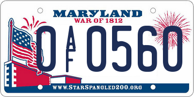 MD license plate 0AF0560