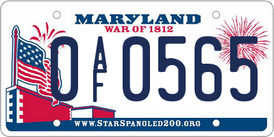 MD license plate 0AF0565