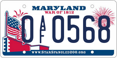 MD license plate 0AF0568