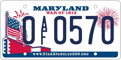 MD license plate 0AF0570