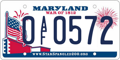MD license plate 0AF0572
