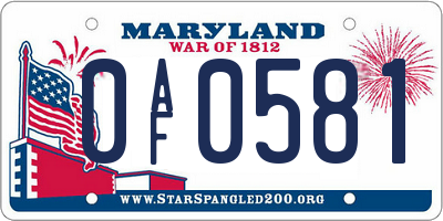 MD license plate 0AF0581