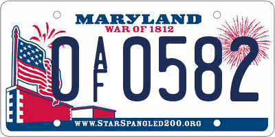 MD license plate 0AF0582