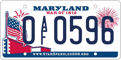 MD license plate 0AF0596