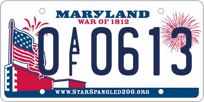 MD license plate 0AF0613