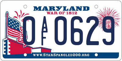 MD license plate 0AF0629