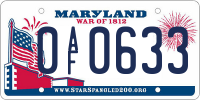 MD license plate 0AF0633
