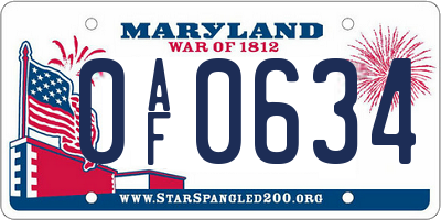 MD license plate 0AF0634