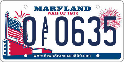 MD license plate 0AF0635