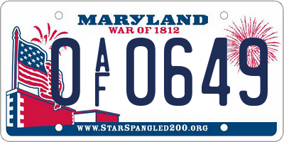 MD license plate 0AF0649