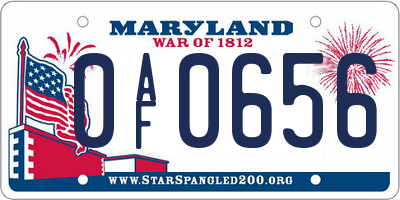 MD license plate 0AF0656