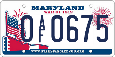 MD license plate 0AF0675