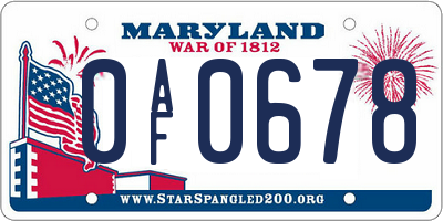 MD license plate 0AF0678