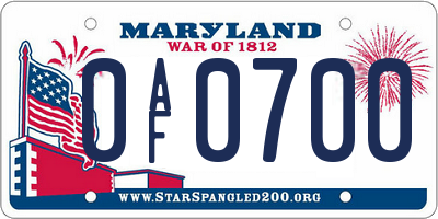 MD license plate 0AF0700