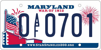 MD license plate 0AF0701