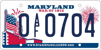 MD license plate 0AF0704
