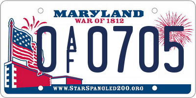 MD license plate 0AF0705